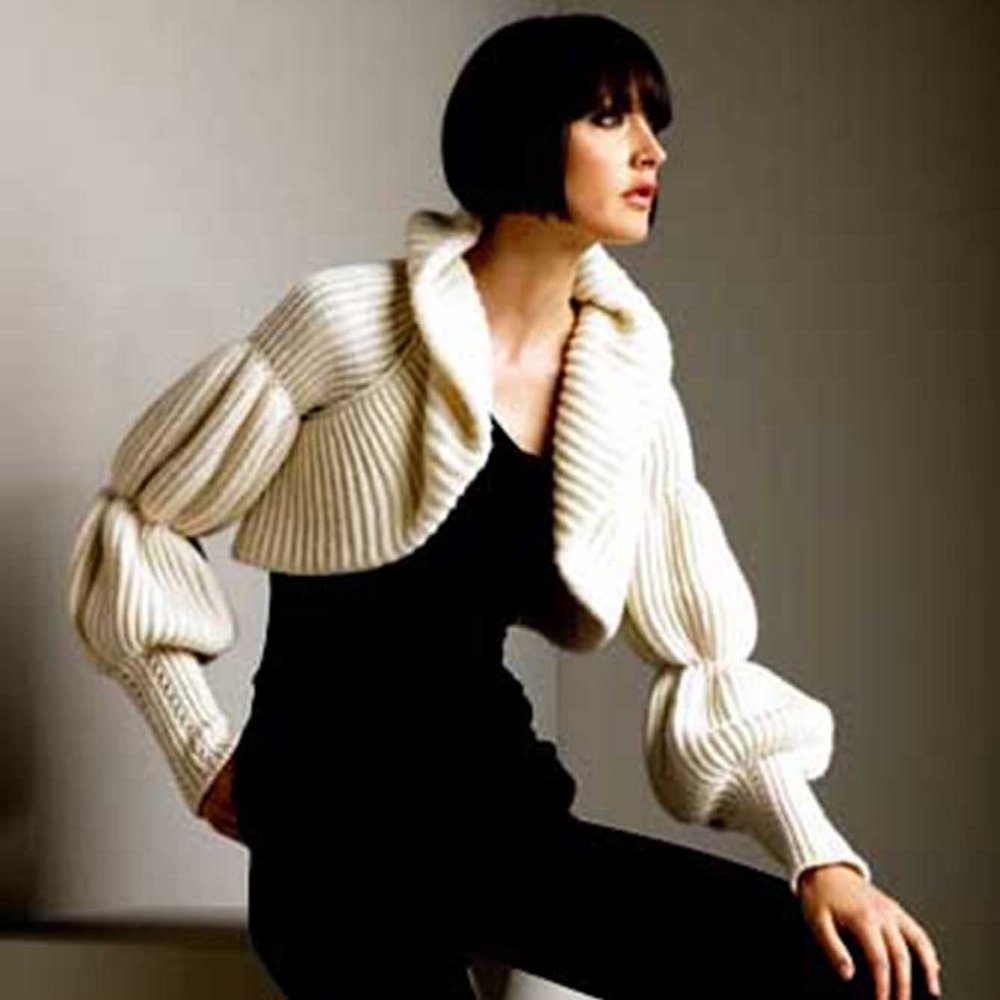 GORGEOUS GATHERED SLEEVES KNIT SHRUG IS BY VALENTINO  SZ L